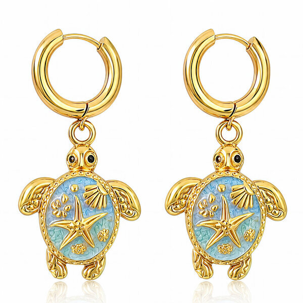 "Turtles" Earrings, 18K Gold Plated Steel