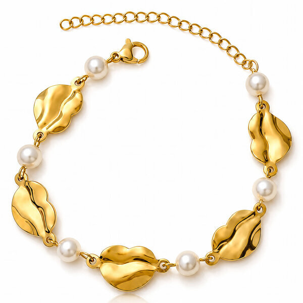 "Hearts" Bracelet, 18K Gold Plated Steel