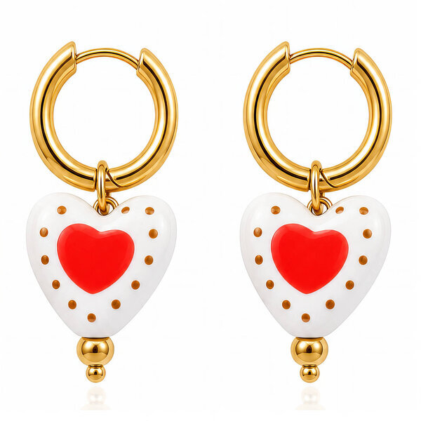 "Hearts" Earrings, 18K Gold Plated Steel