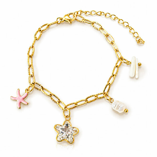 "Starfish and Star" Bracelet, 18K Gold Plated Steel