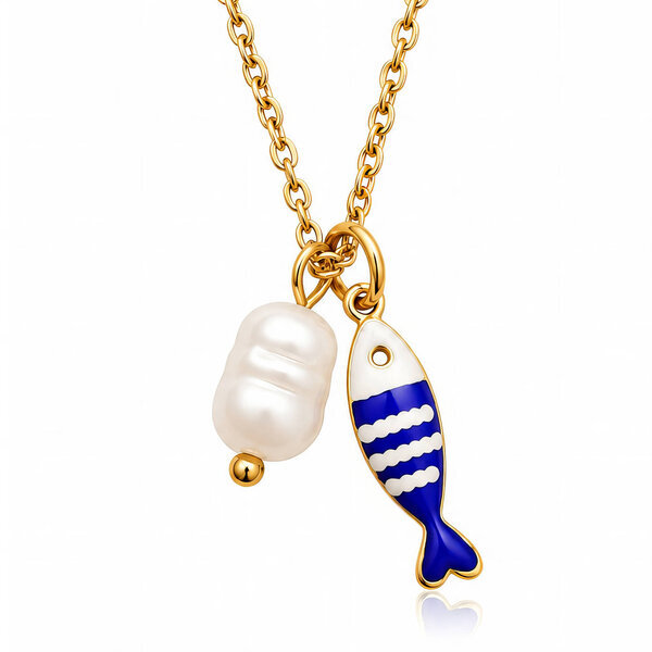 "Fish" Necklace, 18K Gold Plated Steel