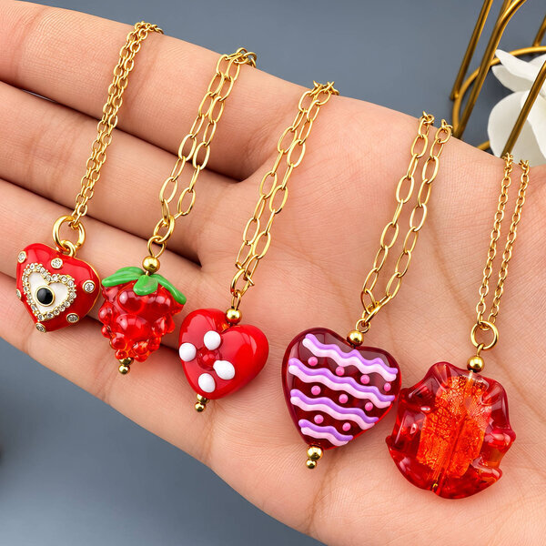 "Raspberry" PVD Gold-Plated Steel Necklace - Bubble Pop
