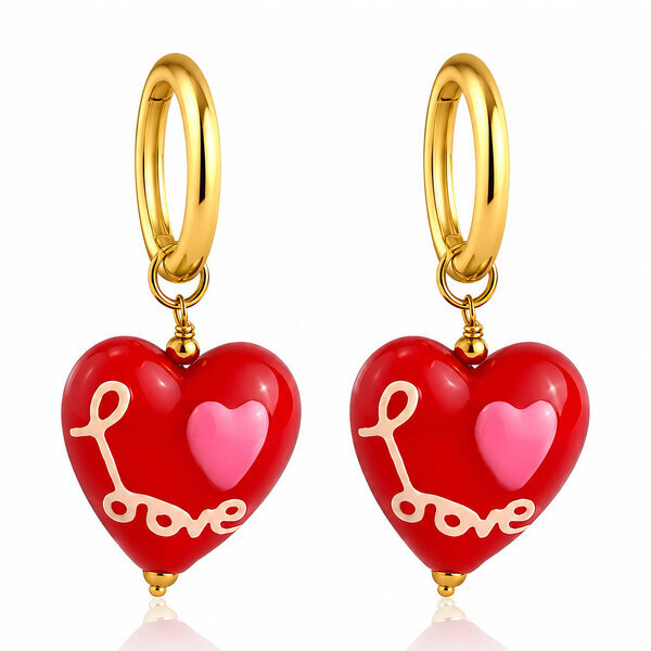 "Hearts" Earrings, 18K Gold Plated Steel