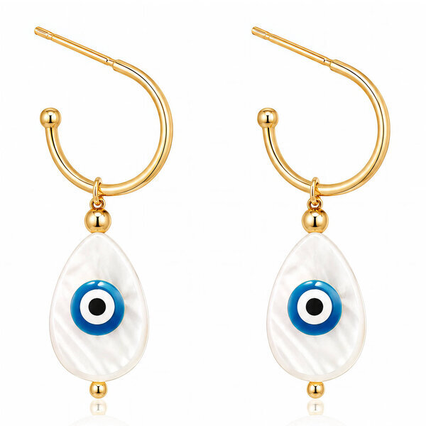 "Evil Eyes" Earrings, 18K Gold Plated Steel