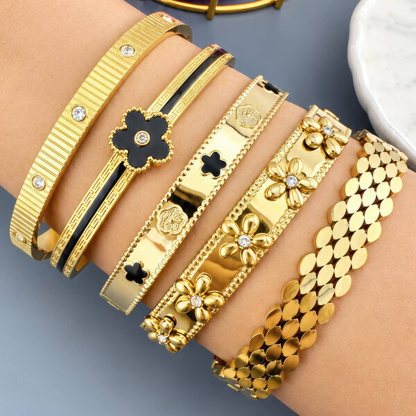 "Flower" PVD Gold-Plated Steel Bracelet - Intensity