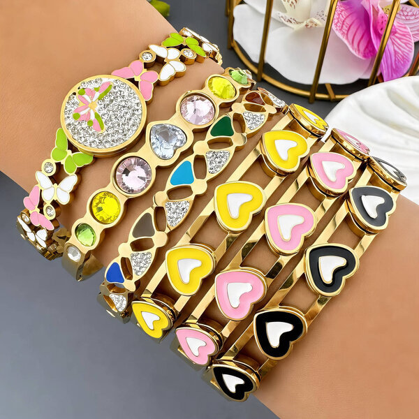 "Hearts" PVD Gold-Plated Steel Bracelet - Intensity