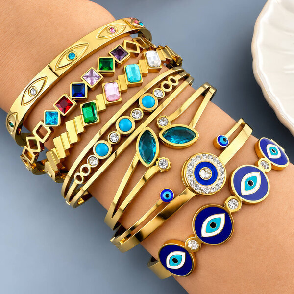 "Evil Eyes" PVD Gold-Plated Steel Bracelet - Intensity