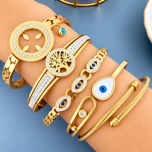 "Evil Eye" PVD Gold-Plated Steel Bracelet - Intensity