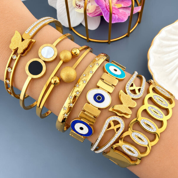 "Evil Eyes" PVD Gold-Plated Steel Bracelet - Intensity