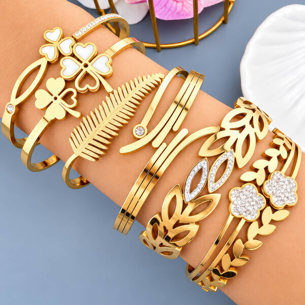 "Leaves" PVD Gold-Plated Steel Bracelet - Intensity