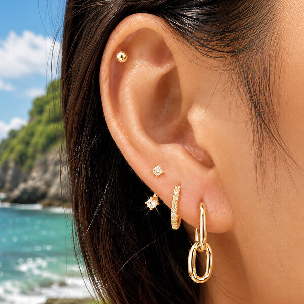 PVD Gold-Plated Brass Ear Stack Earrings - Crystallic