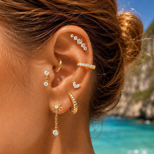 PVD Gold-Plated Brass Ear Stack Single Earring - Crystallic