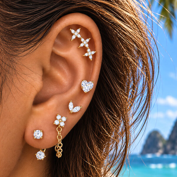 "Hearts" PVD Gold-Plated Steel Earrings - Ear Stack