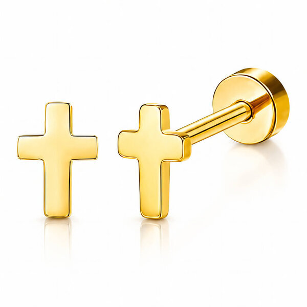 "Crosses" PVD Gold-Plated Stainless Steel Earrings - Crystallic