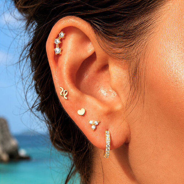 "Flowers" PVD Gold-Plated Brass Earrings - Ear Stack