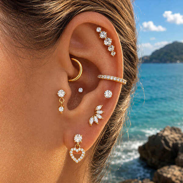 "Leaf" PVD Gold-Plated Brass Ear Stack Single Earring - Crystallic