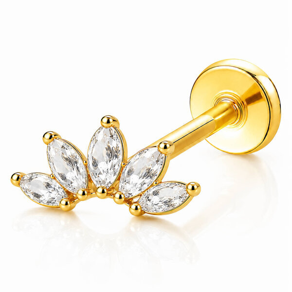 "Leaf" PVD Gold-Plated Brass Single Earring - Crystallic