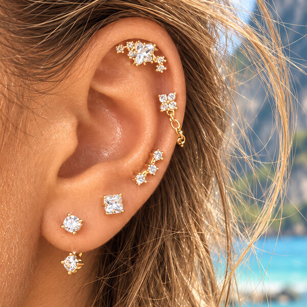 PVD Gold-Plated Brass Earrings - Ear Stack