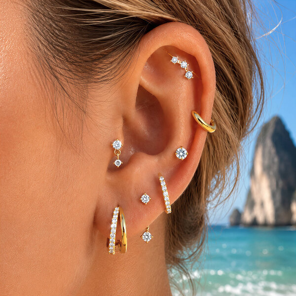 PVD Gold-Plated Brass Ear Stack Earrings - Crystallic