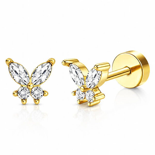 "Butterflies" Earrings, 18K Gold Plated Steel