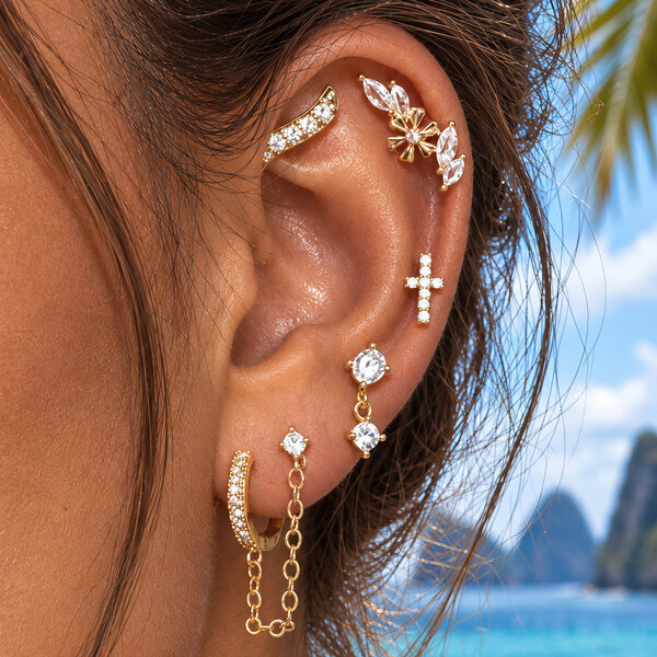PVD Gold-Plated Stainless Steel Earrings - Ear Stack