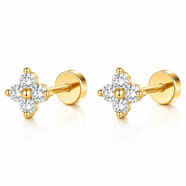 "Flowers" PVD Gold-Plated Brass Earrings - Ear Stack