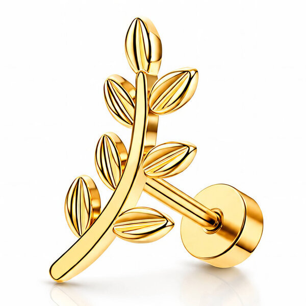 "Leaf" PVD Gold-Plated Stainless Steel Single Earring - Crystallic