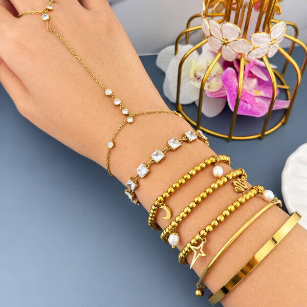 Engraving-ready PVD Gold-Plated Steel Bracelet - Intensity