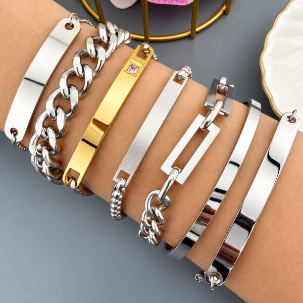 Engraving-ready PVD Gold-Plated Steel Bracelet - Intensity