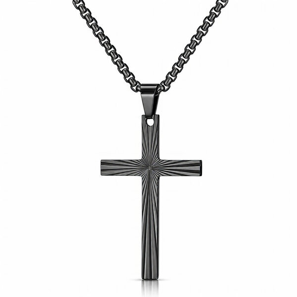 Men's "Cross" Black PVD Steel Necklace - Prime Code