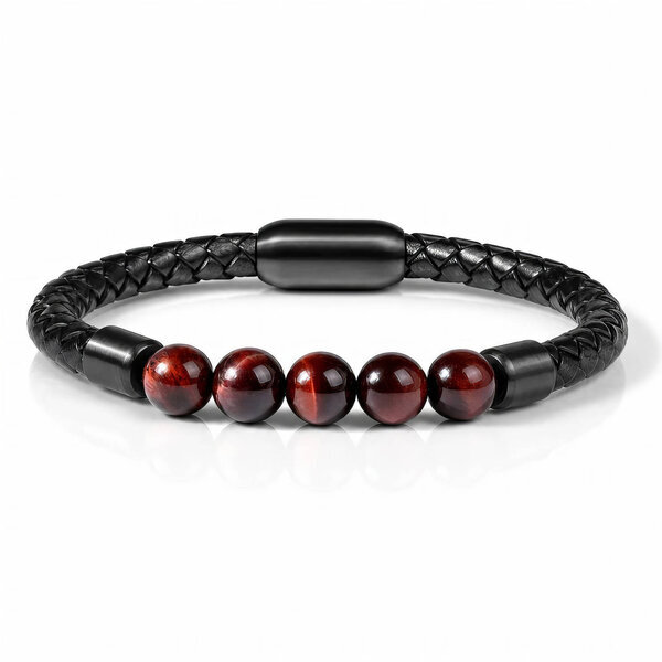 Men's Black PVD (TiCN) Leather Bracelet - Prime Code