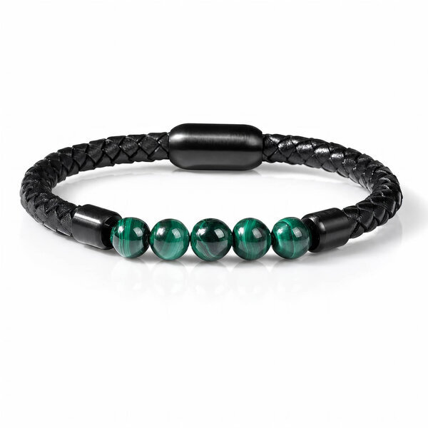 Men's Black PVD (TiCN) Leather Bracelet - Prime Code