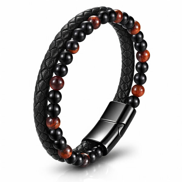 Men's Black PVD (TiCN) Leather Bracelet - Prime Code
