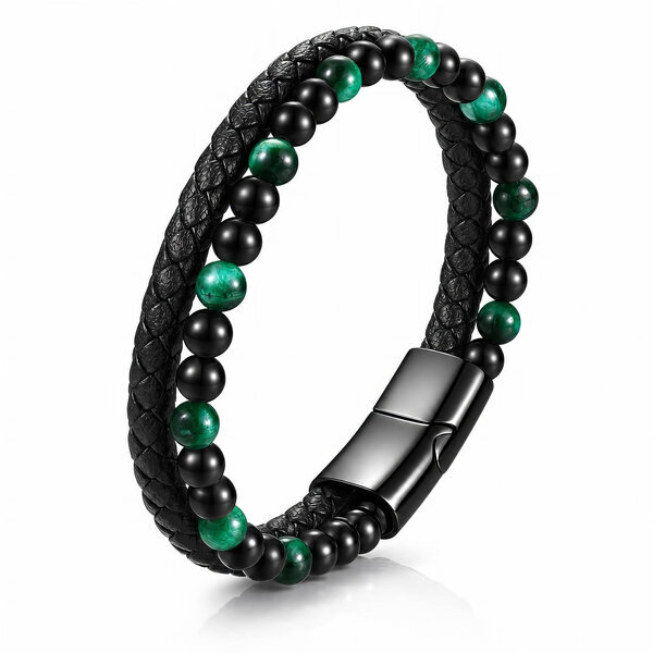 Men's Black PVD (TiCN) Leather Bracelet - Prime Code