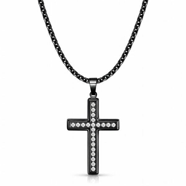 Men's "Cross" Black PVD Steel Necklace - Prime Code