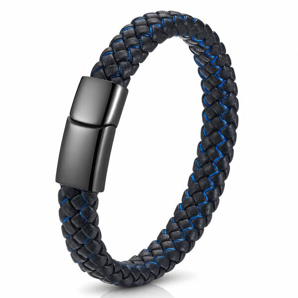 Men's Black PVD (TiCN) Leather Bracelet - Prime Code