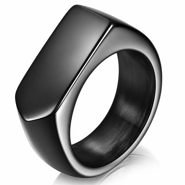 Engraving-ready Men's Black PVD Steel Ring - Prime Code