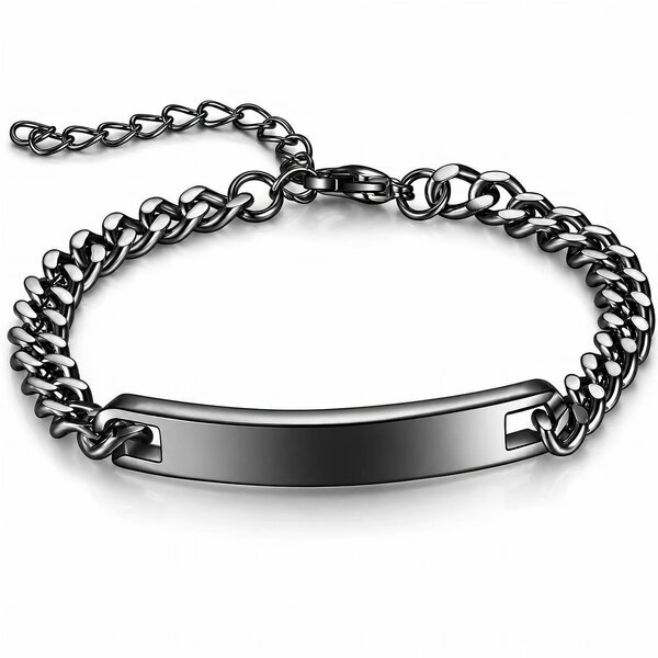 Engraving-ready Men's Black PVD Steel Bracelet - Prime Code