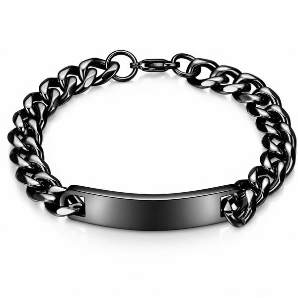 Engraving-ready Men's Black PVD Steel Bracelet - Prime Code