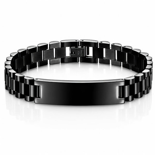 Engraving-ready Men's Black PVD Steel Bracelet - Prime Code