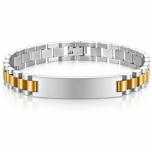 Engraving-ready Men's PVD Gold-Plated Steel Bracelet - Prime Code