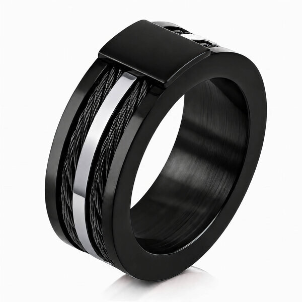 Men's Black PVD (TiCN) Stainless Steel Ring - Prime Code