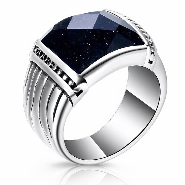 Men's Stainless Steel Ring with Goldstone - Prime Code