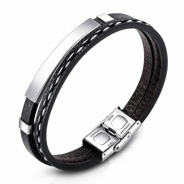Engraving-ready Men's Leather Bracelet - Prime Code