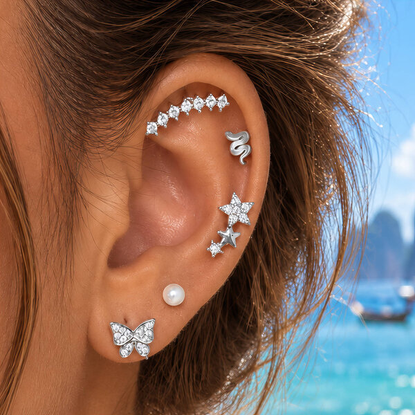 "Snake" Stainless Steel Earrings - Ear Stack