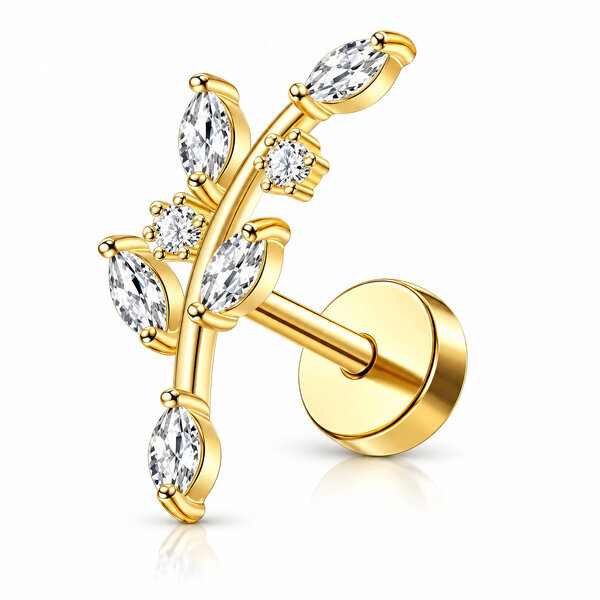"Leaves" PVD Gold-Plated Steel Single Earring - Ear Stack