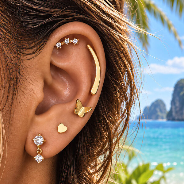 "Hearts" PVD Gold-Plated Steel Earrings - Ear Stack