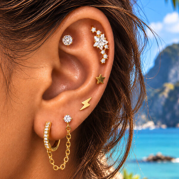 PVD Gold-Plated Stainless Steel Earrings - Ear Stack
