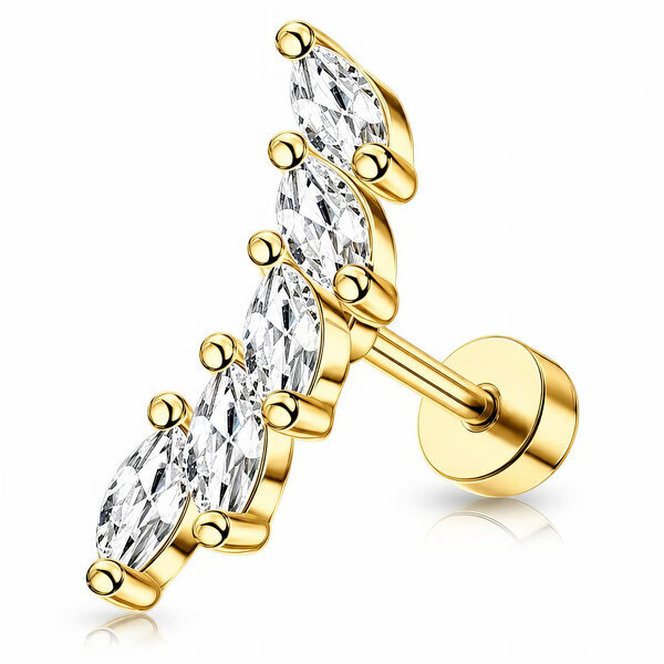 "Leaves" PVD Gold-Plated Steel Single Earring - Ear Stack