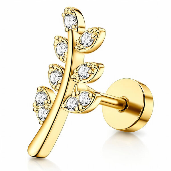 "Leaves" PVD Gold-Plated Steel Single Earring - Ear Stack